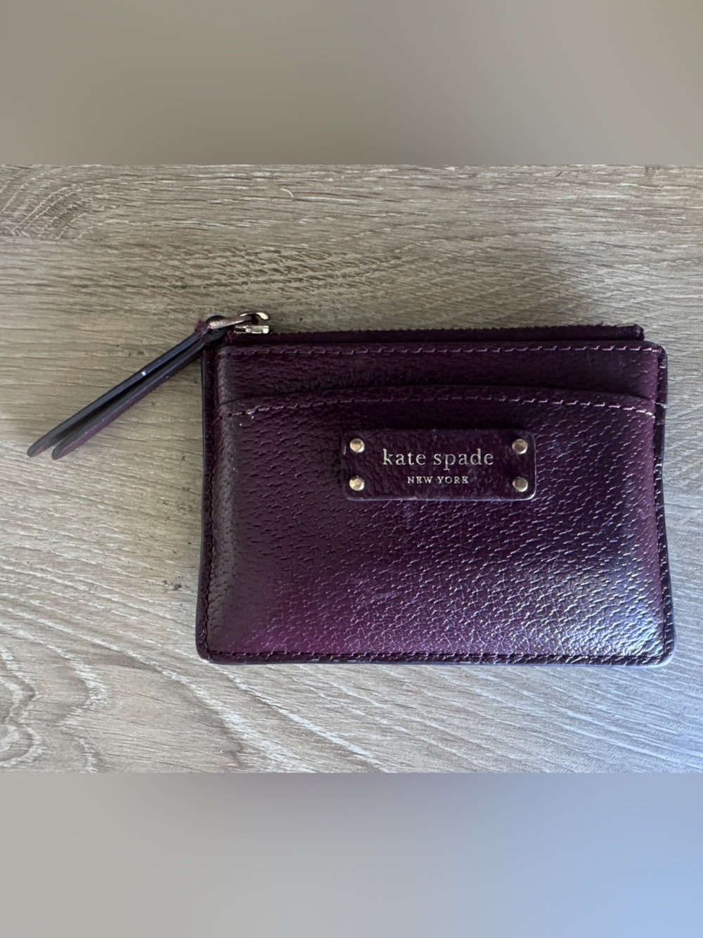 kate spade Burgundy Leather Zip Card Wallet